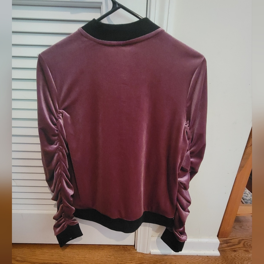 Color Thread Velvet Bomber Jacket - Picture 2 of 7